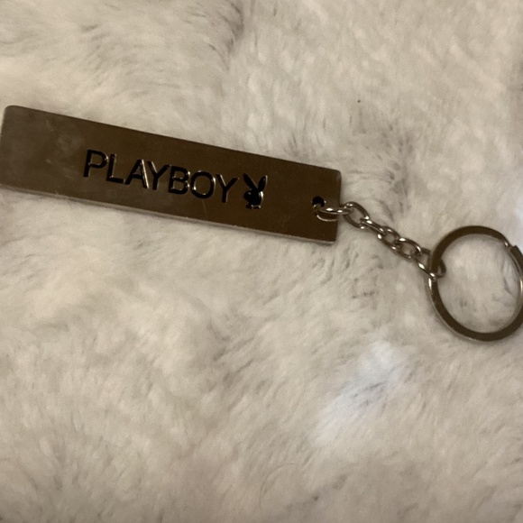 Playboy Keychain with pink stones - silver tone - Picture 2 of 5